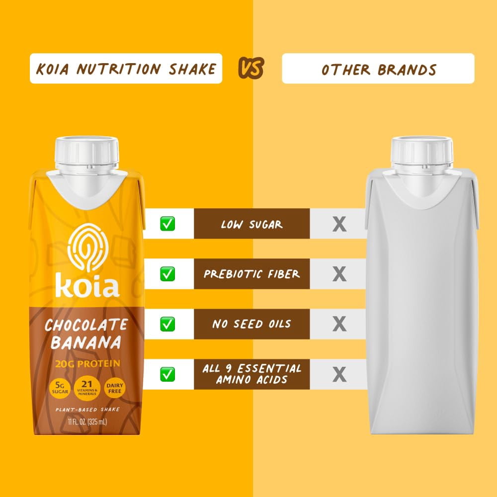 Koia Plant Based Protein Shake, Chocolate Banana, 20g Protein, 5g