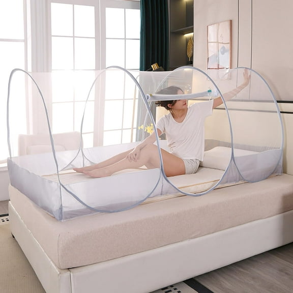 Mosquito Net for Bed 75x35x35in Pop-Up Foldable Breathable Mosquito Net Tent with Zipper Door Full Body Polyester Mesh Tent for Camping, Bedroom