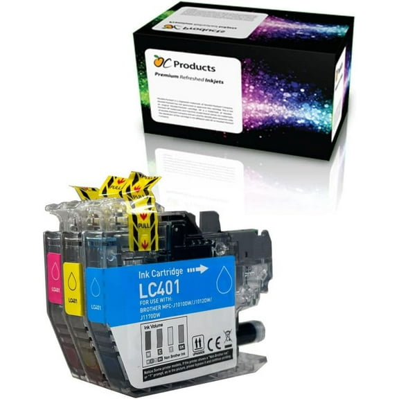 OCProducts Compatible Ink Cartridge Replacement for Brother LC401 for DCP-J1050DW DCP-J1140DW DCP-J1800DW MFC-J1010DW MFC-J1012DW MFC-J1170DW (1 Cyan, 1 Magenta, 1 Yellow)