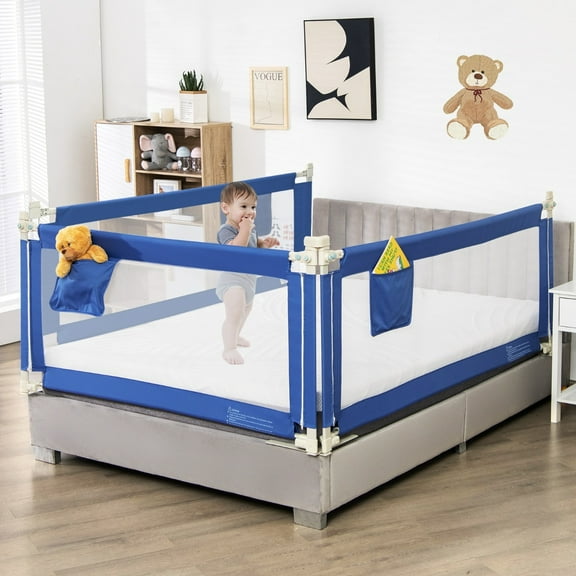 Costway Riel de Cama para Niños Barandilla de Seguridad para Cama con Bolsillo Lateral y Altura Ajustable 72,5-101,5 cm
