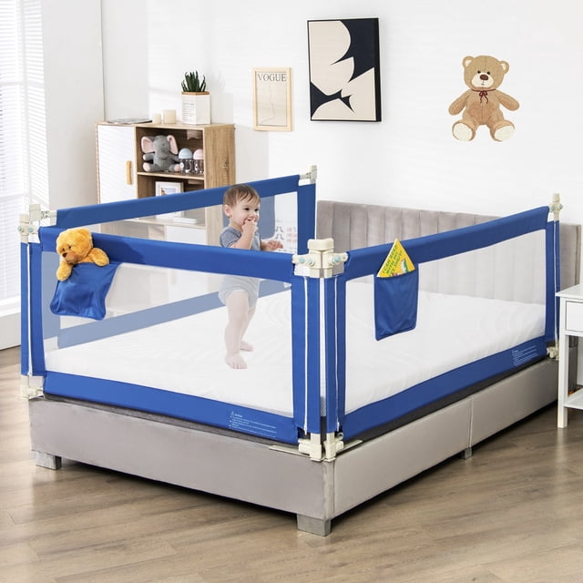 Costway Riel de Cama para Niños Barandilla de Seguridad para Cama con Bolsillo Lateral y Altura Ajustable 72,5-101,5 cm