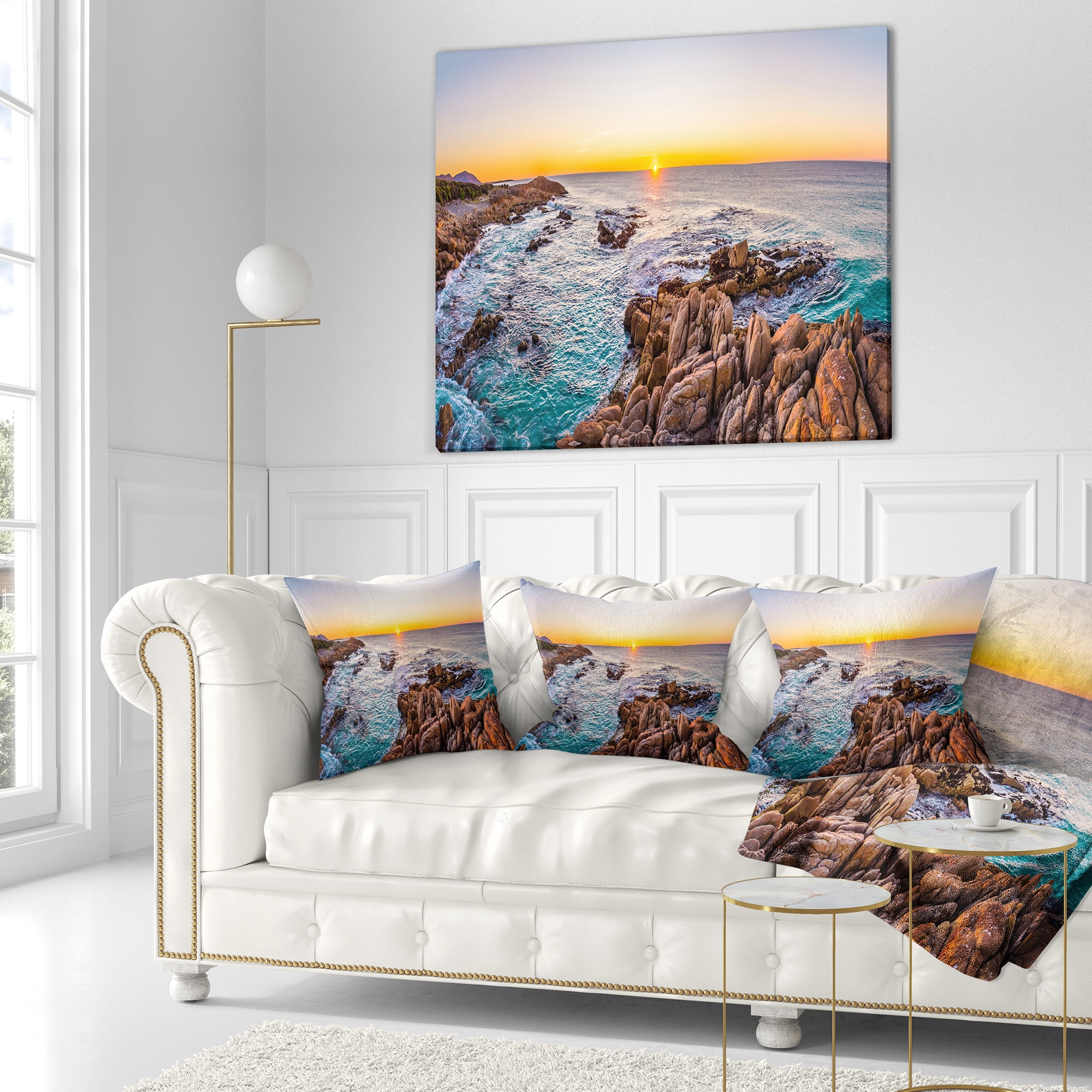 Designart Sunrise at Freycinet NP Beach - Landscape Printed Throw Pillow - 16x16