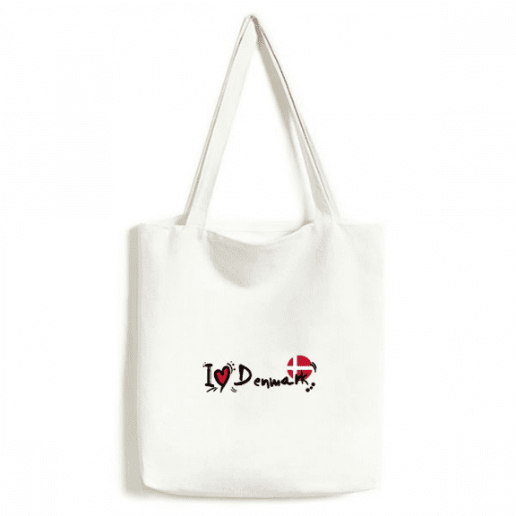 I Love Denmark Word Flag Love Heart Illustration Tote Canvas Bag Shopping Satchel Casual Handbag