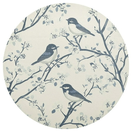 

Birds and Flowers Pattern 4-Piece 15.4in Heat-Proof PVC Plate Mats Easy Cut and Clean for Family Use