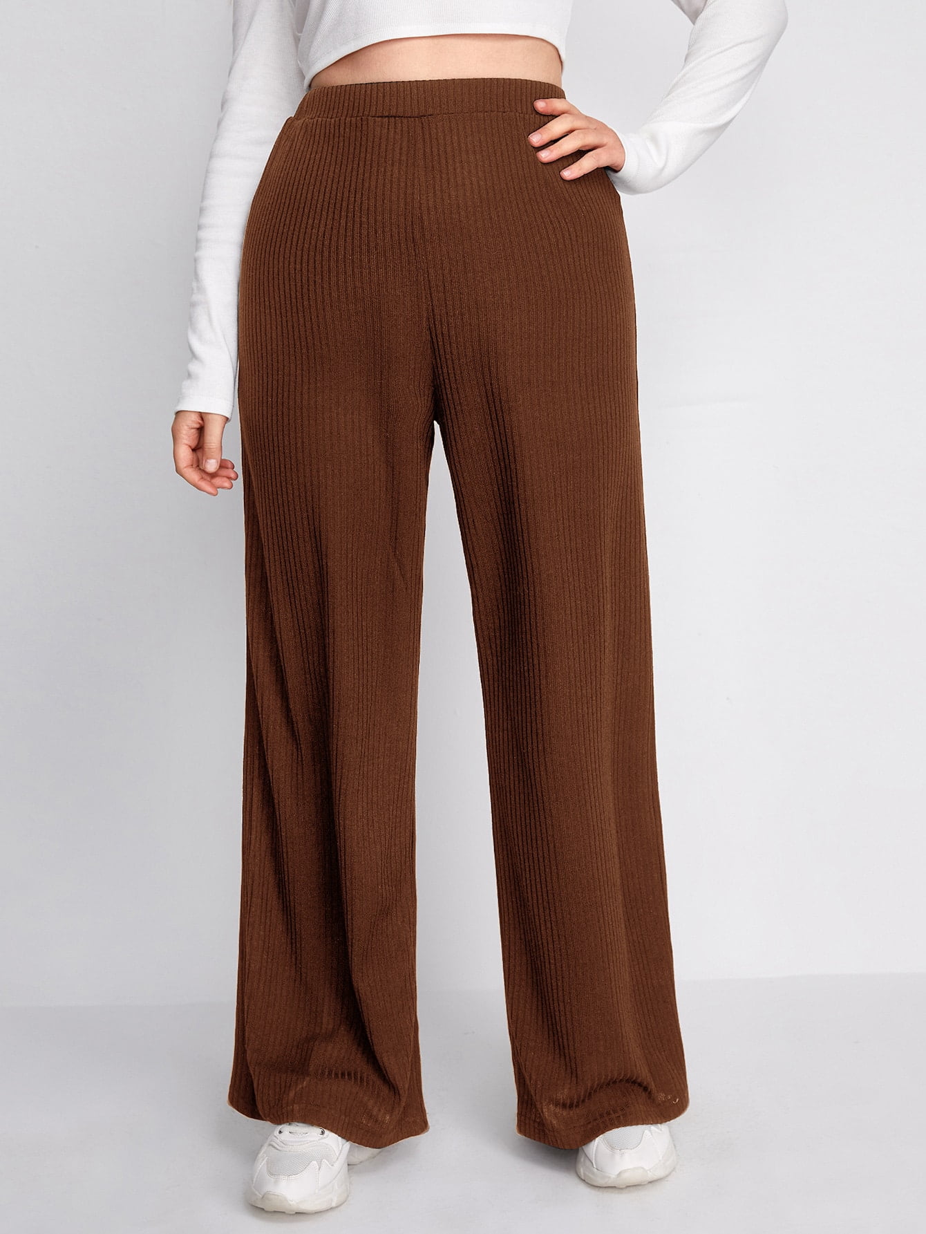 Rib knit Wide Leg Pants Casual 4XL 