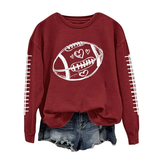 ZJXFGS Game Day Outfits for Women Football Sweatshirts for Women American Football Sweatshirt Long Sleeve Crewneck Pullover Tops Red 3XL