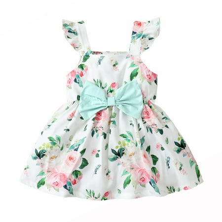 

Kucnuzki Infant Baby Girl Clothes 18 Months Summer Dress 24 Months Sling Elegant Rose Prints Bowknot Dress Sleeveless Dress White