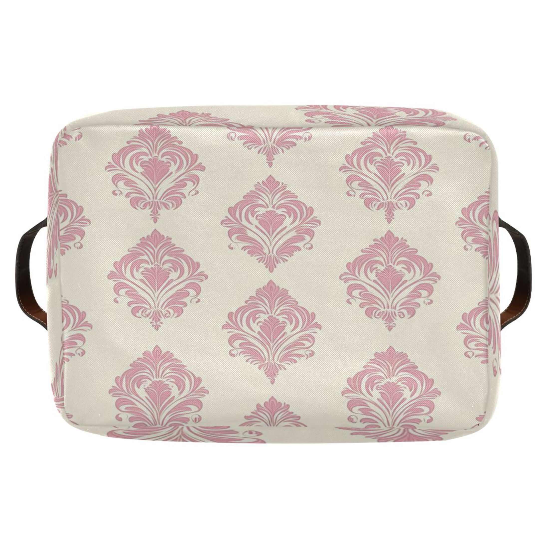 Cream Vintage Pattern Foldable Storage Basket,Canvas Fabric Foldable Storage Bins with Handles Open Home Storage Bins Boxes for Toy Book Shelf Closet Baskets