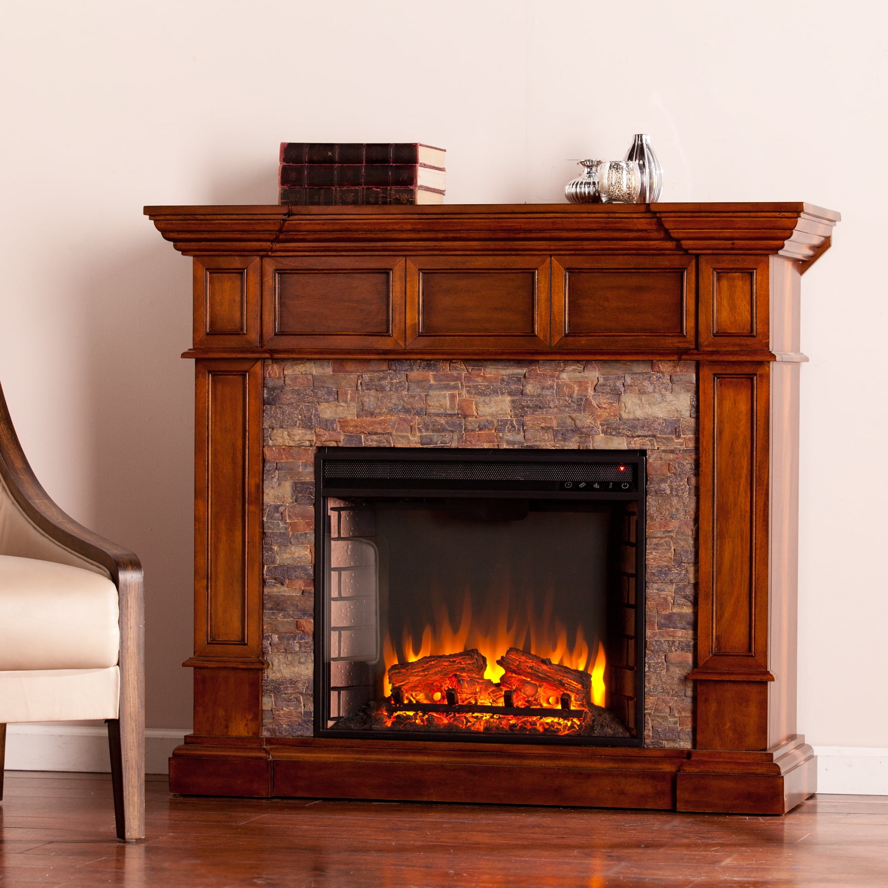 Addao Corner Electric Fireplace With, Faux Stone Corner Fireplace
