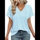 thumbnail image 5 of Camisetas Básicas de Verano de Corta con Cuello en V para Mujer, Elegantes, Informales, Holgadas, con Ojales, Conjuntos Bonitos y Fluidos Azul L, 5 of 6