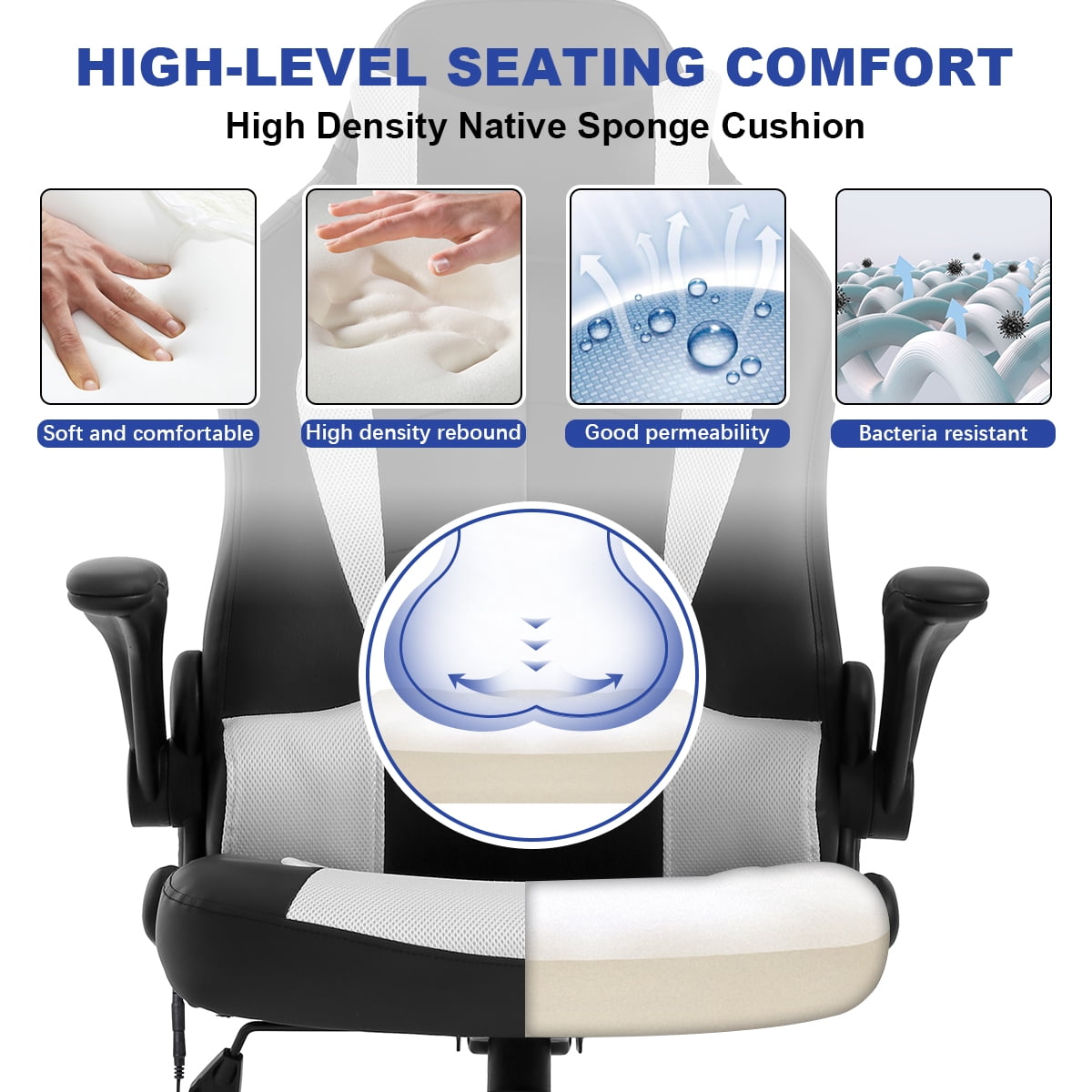 Dkelincs Massage Gaming Chair Video Game Chair Ergonomic Computer Office Desk Chair with a Vibrator Lumbar Support, Headrest,Flip up Armrest, White