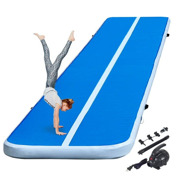 VEVOR 16ft Inflatable Air Track Tumbling Mat with Electric Air Pump, 4in Thickness Tumble Track Mats for Gymnastics/Cheerleading/Yoga/Home Use, Blue&White