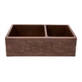 thumbnail image 4 of Premier Copper Products 33-inch Hammered Copper Kitchen Apron 60/40 Double Basin Sink w/ Scroll Design with Matching Drains, and Accessories, 4 of 5