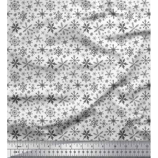 Soimoi Poly Georgette Fabric Snowflake Artistic Fabric Prints By Yard 52 Inch Wide