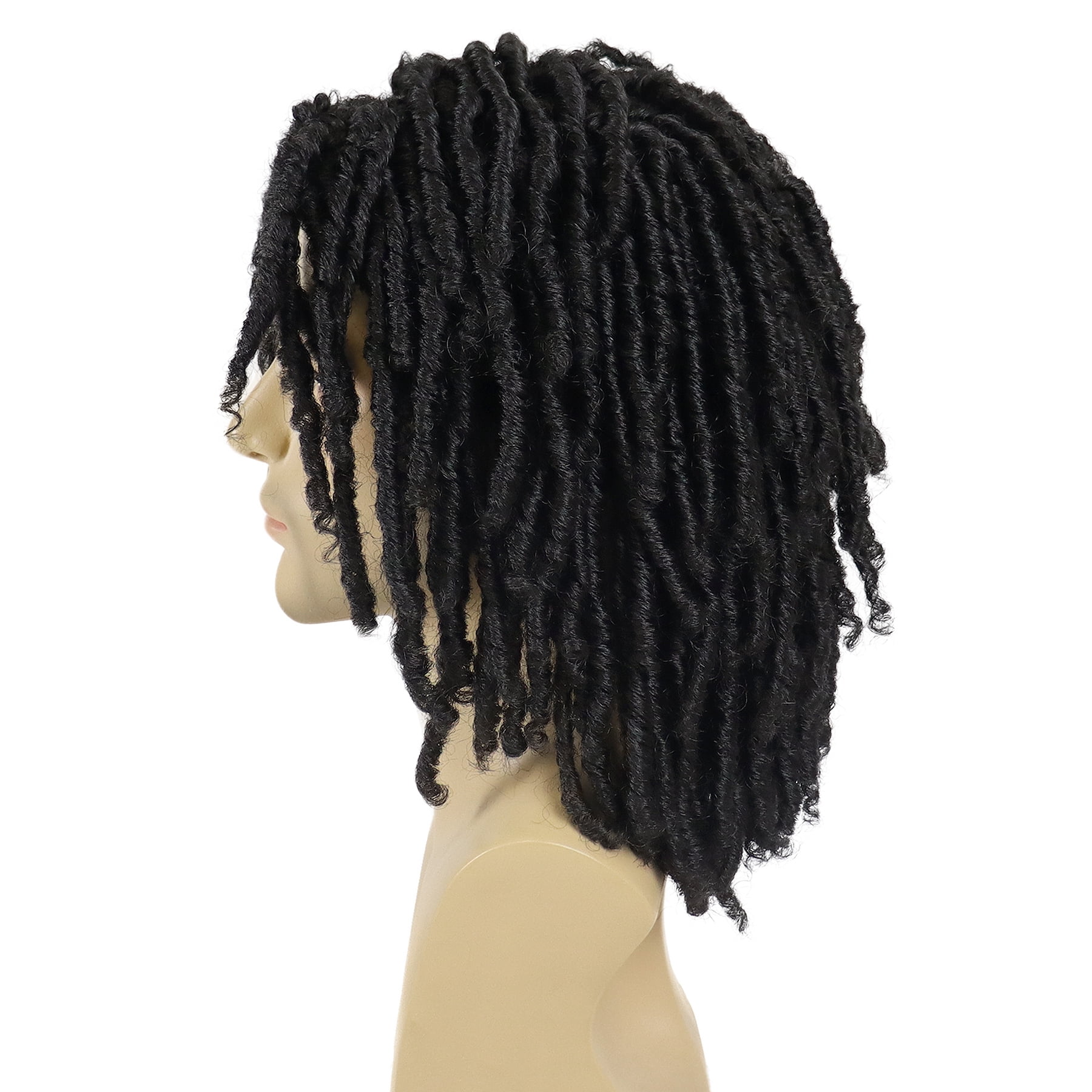 1B Black Curly Wigs Short Dreadlocks Wig for Men Braided Wig with Bangs