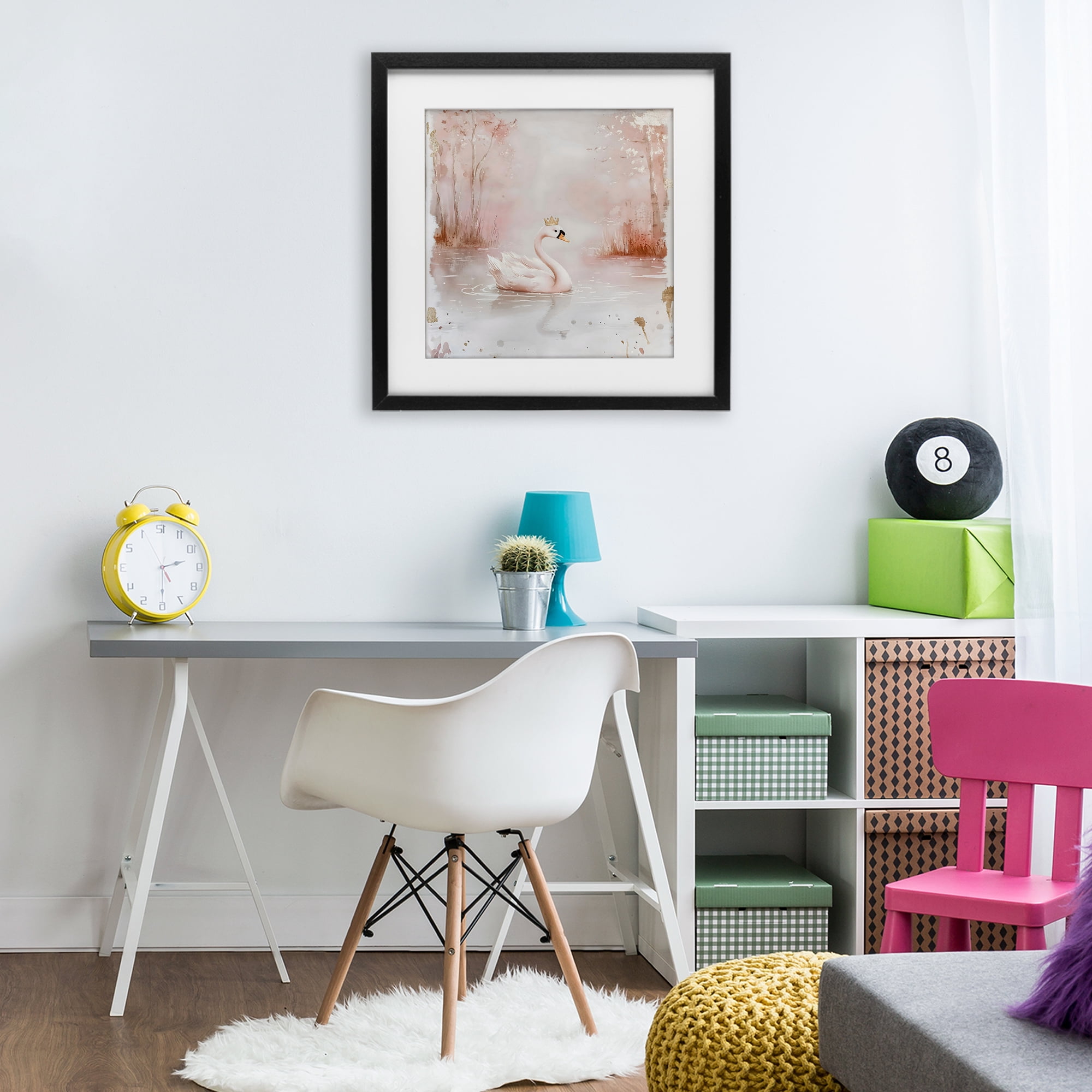 Stupell Industries Swan with Crown in Pastels Black Framed Print Under Glass, design by Creative Studio