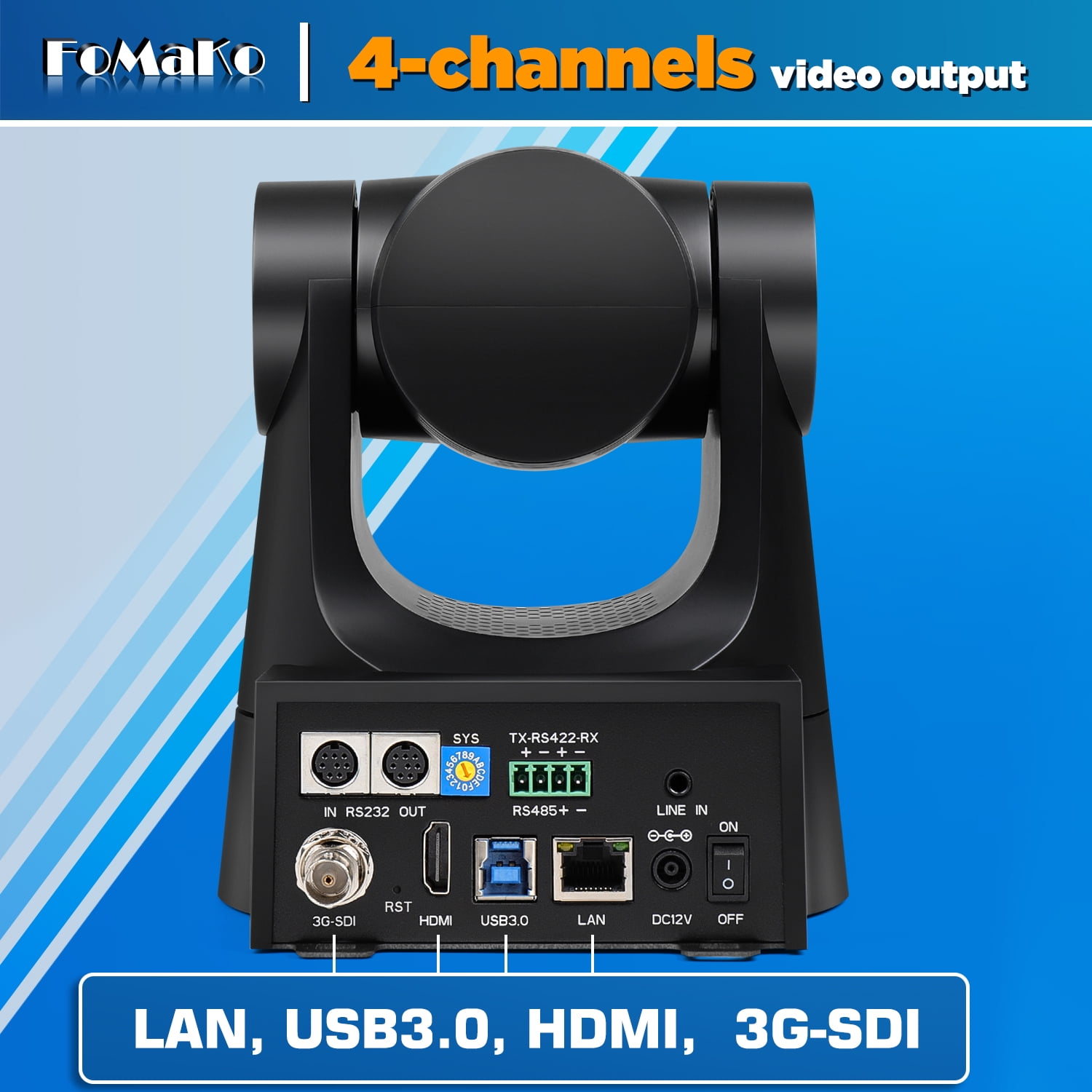 FoMaKo 20x ptz camera(3pcs)+ptz camera controller(1pc)+4k input video switcher Bundle black(BH202+KC602)