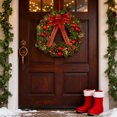 thumbnail image 4 of 24 Inch Pre-lit Christmas Wreath with Buffalo Plaid Bow, LED Lighted Artificial Wreath with Pinecones & Berries for Front Door, Outdoor Indoor Xmas Holiday Decor with Timer, 4 of 7