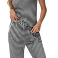 thumbnail image 4 of Amvlyk Pajamas Set for Women 2 Piece PJ Sets Spaghetti Strap Camisole Round Neck Striped Sleepwear Top with Wide Legs Straight Pants Solid Color Loose Loungewear for Casual Home Clothes Nightwear, 4 of 6