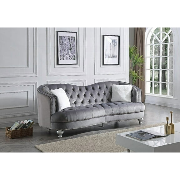 Glory Furniture Jewel G755-S Sofa, Gray - Soft Micro Suede Velvet & Deep Tufting