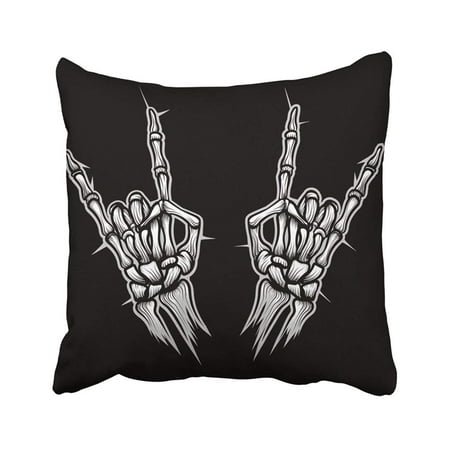 WOPOP Black Death Engraving Rock Horn Sign Devil Skeleton Heavy Metal Bones Hands Design White Pillowcase Pillow Cover 16x16 (Best Death Metal Covers)