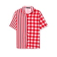 thumbnail image 5 of INSPIRE CHIC Men's Contrast Color Short Sleeve Button Down Printed Striped Plaid Shirt Red White XL, 5 of 6