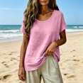 thumbnail image 5 of Gauze Shirts for Women Casual Crew Neck Short Sleeve Tops Lightweight Loose Boho Blouses Summer Beach Vacation Outfits Pink 2XL, 5 of 7