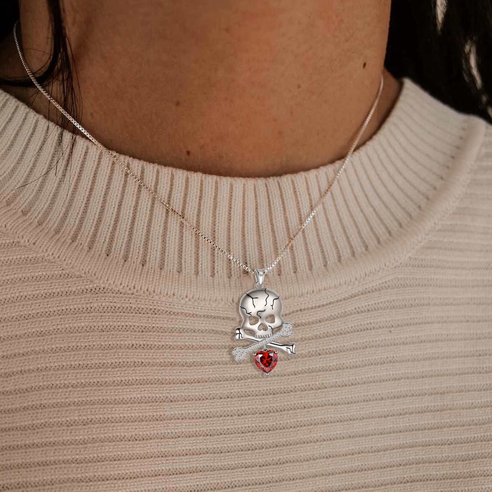Beautlace 925 Sterling Silver Skull Jewelry Set,Halloween Skeleton Skull Pendant Necklace/Drop Dangle Earrings Gothic Vintage Skull Jewelry Set for Women