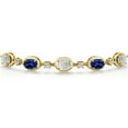 thumbnail image 3 of 18K Yellow Gold Plated Silver Simulated Opal, Blue Created Sapphire and Lab Grown Diamond Bracelet for Women | 5.40 Cttw | Gemstone October Birthstone | Oval Cabochon 7X5MM | Fully Adjustable 9 inch, 3 of 6