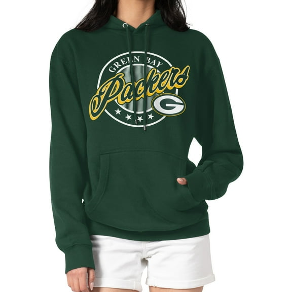 Women's G-III 4Her by Carl Banks Green Green Bay Packers Pinstripe Circle Fleece Pullover Hoodie
