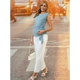thumbnail image 3 of DARING DIVA Women's Tie Front Belted Cap Sleeve Maternity Blouse M Blue, 3 of 7