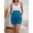 thumbnail image 2 of Women's Plus Size Maternity Biker Shorts Over the Belly Drawstring Stretchy Pregnancy Yoga Workout with Pockets 2-Pack, 2 of 5