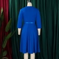 thumbnail image 6 of AURA Plus Size V Neck A Line Midi Dress High Waist Pleated 3 4 Sleeve Belted Elegant Fall Winter Work Dress, 6 of 10