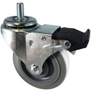 CasterHQ - 5" X 1.25" Gray Thermo Plastic Rubber (Non-Marking) Wheel - 1/2"-13x1" Threaded Stem - Total Locking Swivel Caster - 350 LBS Cap