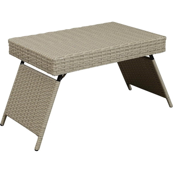 Dining Tables, Portable Folding Wicker Table, Grey, Gray Coffee Tables,Metal,Rattan End Tables, Furniture, Primary Living Space, Tables Portable Folding Wicker Table, Grey