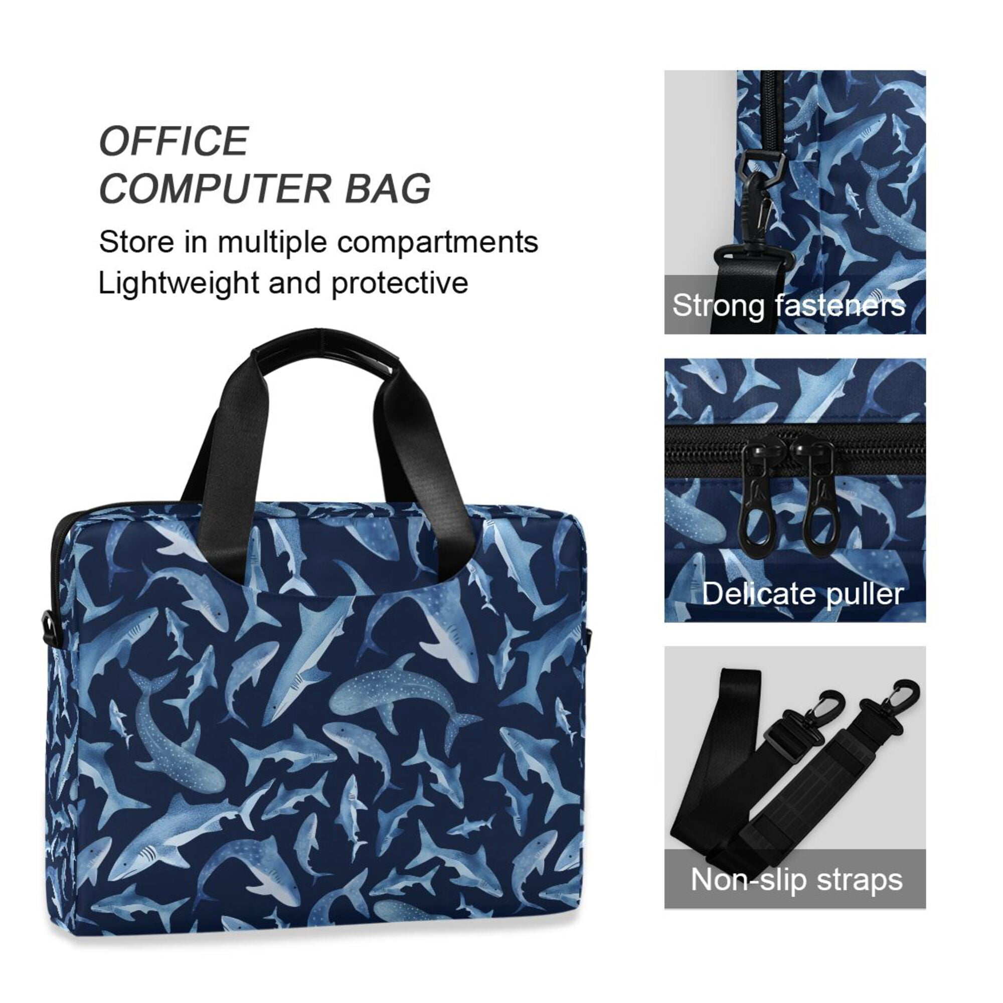 FORMRS 16" Laptop Bag Carrying Sleeve Case with Handle Travel Shoulder Briefcase, Watercolor Shark Pattern
