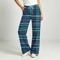 thumbnail image 4 of Drawstring Sleep Pants Women Plaid Wide Leg Pajama Loose Fit Loungewear Trousers with Pockets S, 4 of 7