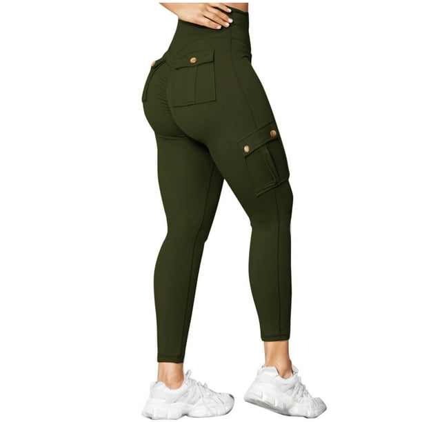 Meichang High Waisted Cargo Leggings for Women Butt Lifting Tummy Control  Solid High Elastic Waist Athletic Yoga Pants Soft Comfy Workout Leggings  with Flap Pockets 