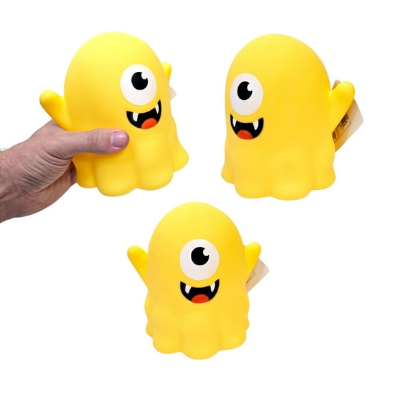 Big Rubber Monster Collectibles (Yellow Monster) (6 Inch) Fun Unique Designs Make Noise When Squeezed Assorted Colors