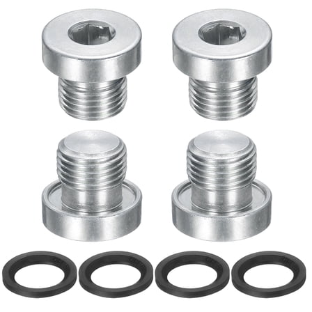 4 Pack G1/8x28 Inner Hex Head Pipe Fitting Plug, Universal Carbon Steel Thread Socket Plug with Black O-Ring for Terminate Pipe Ends or Replacement Drains
