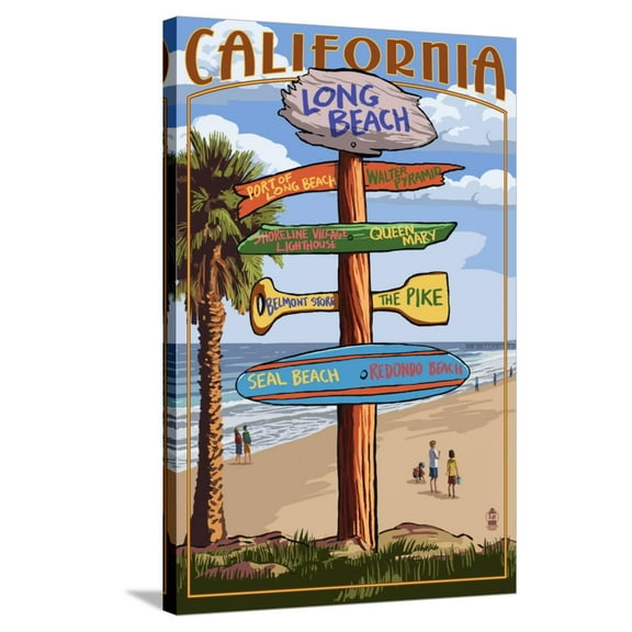 Art.com Long Beach, California - Destination Sign Stretched Canvas Print Wall Art by Lantern Press, 24" x 36"