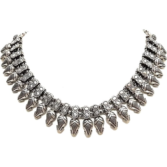 athizay oxidized Indian Necklaces for women Antique silver texture fashion Jewelry metal beads embellishment choker