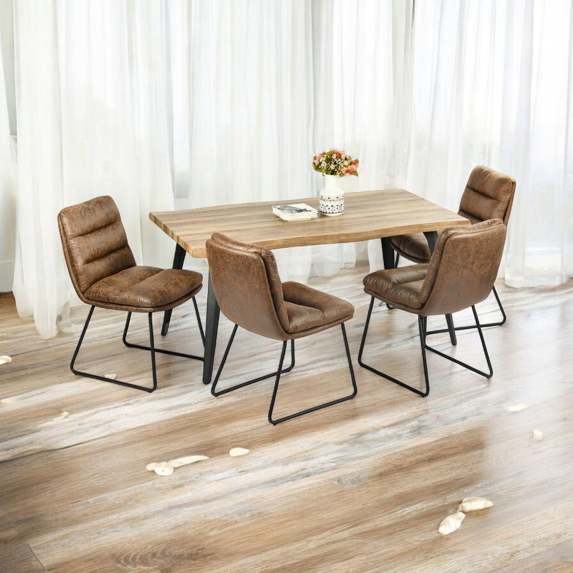 Homy Casa 63 inch 5-Piece Dining Set, Faux Wood Live Edge Table Faux Leather Upholstered Side Chairs