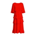 thumbnail image 3 of Women's Chiffon Midi Dress 3/4 Bell Sleeve Crewneck Tiered Layered Elegant Wedding Guest Dresses, Party Dress(Red,S), 3 of 3