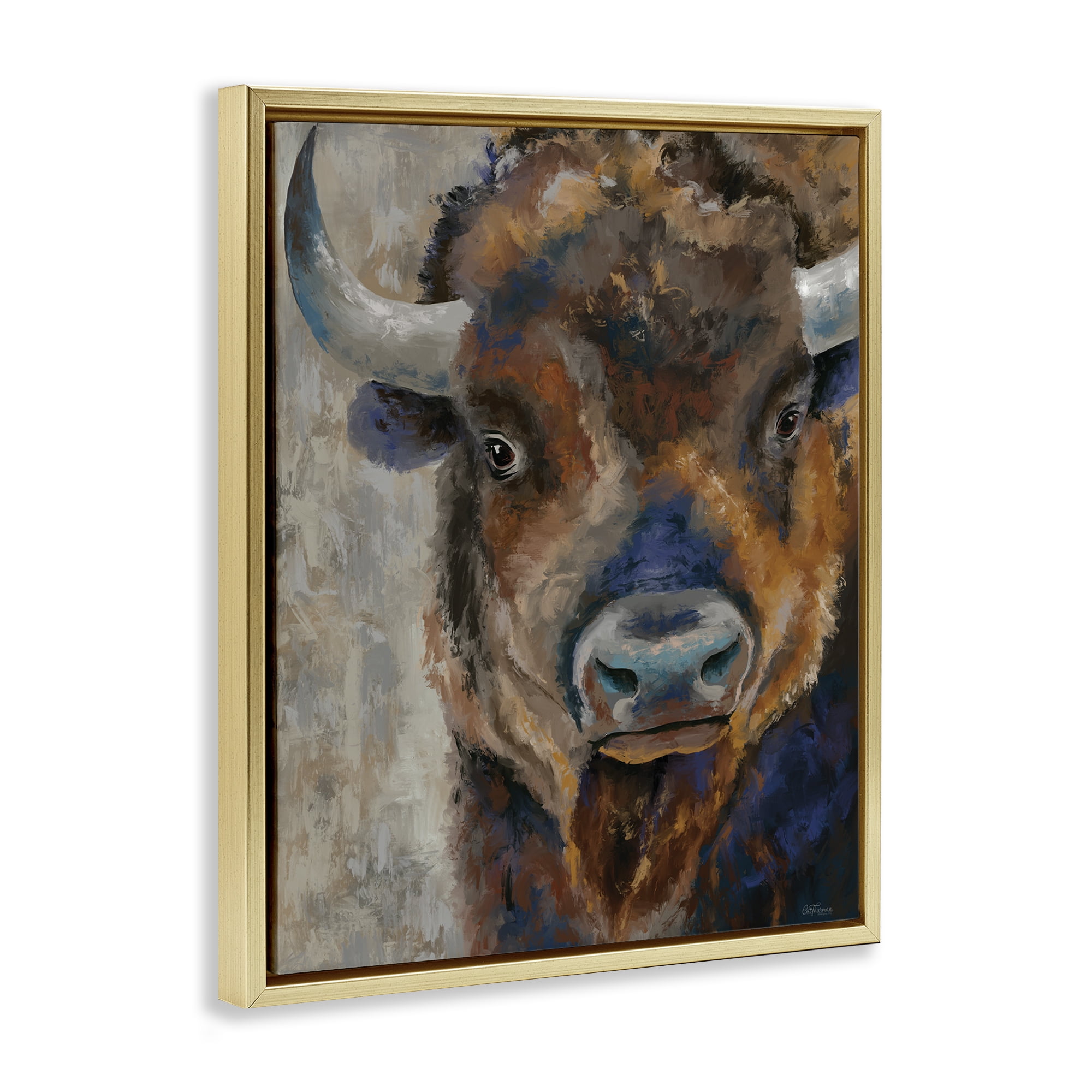 Stupell Industries Bison Rustic Portrait Animals & Insects Painting Gold Floater Framed Canvas Art Print Wall Art, 25 x 31