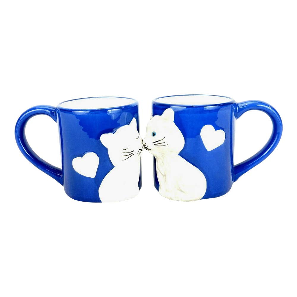Exquisitely Crafted Two Large Cups Bridal Shower or Anytime a Couple Wishes by Blu Devil Engagement Anniversary Wedding For Him and Her on a Birthday Each with Matching Spoon Kissing Mugs Set 
