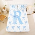 thumbnail image 3 of Erosebridal Blue Bow Letter R Full Size Sheets for Girls, Watercolor Ribbon Bed Sheets, 4pcs, 3 of 6