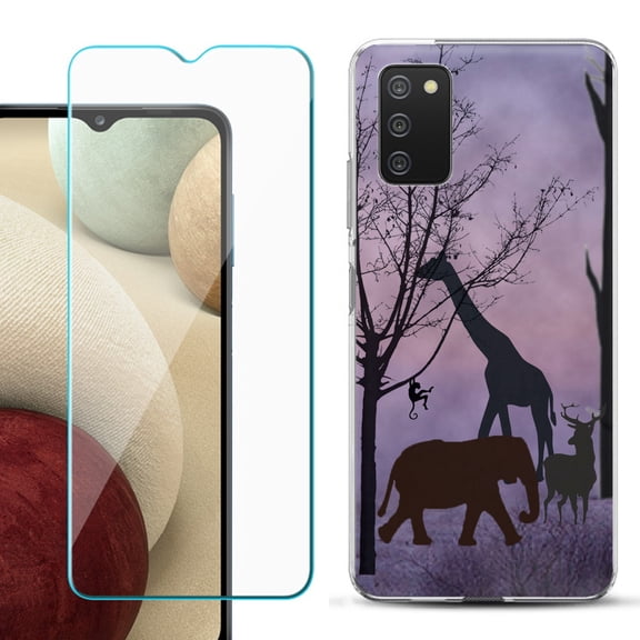 Slim-Fit TPU Fashion Phone Case for Samsung Galaxy A03s, with Tempered Glass Screen Protector, by OneToughShield ® - Twilight Safari