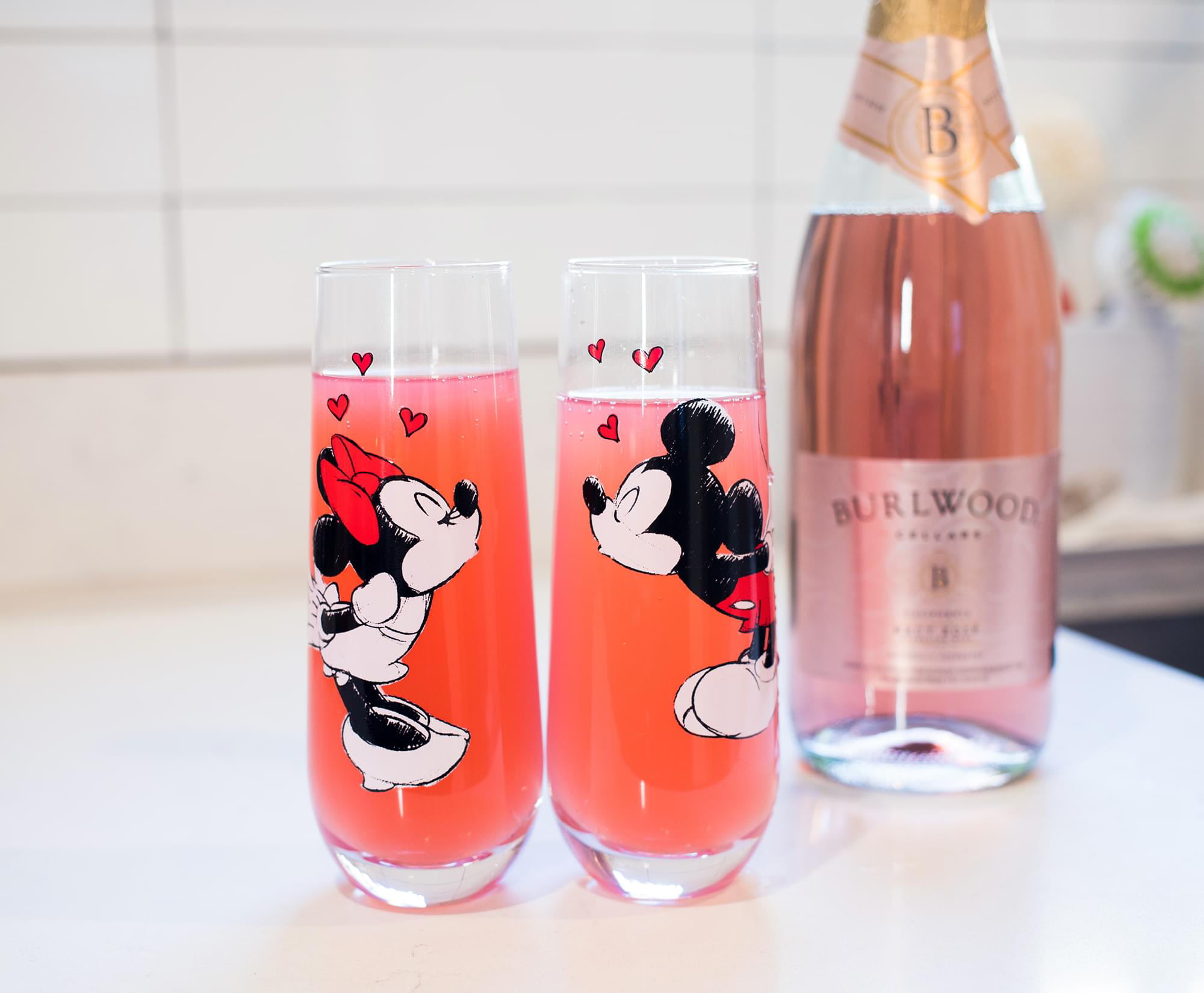 Disney Kissing Mickey and Minnie Mouse Couples Stemless Glasses, Set of 2,  15 ounce