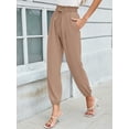 thumbnail image 2 of Chiclily Womens Elastic High Waist Pants Drawstring Work Trousers Joggers Trendy Harem Pants with Pockets, Wheat Size L, 2 of 8